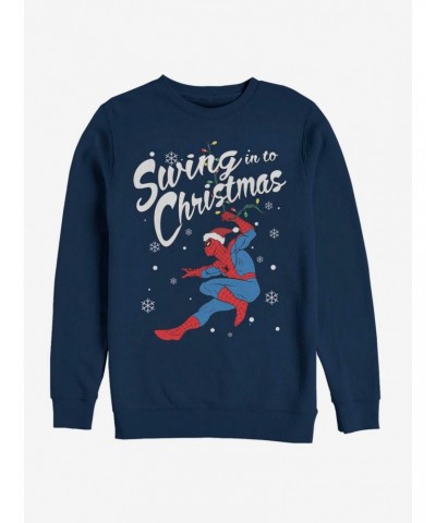 Marvel Spider-Man Swinging Spidey Christmas Crew Sweatshirt $12.10 Sweatshirts