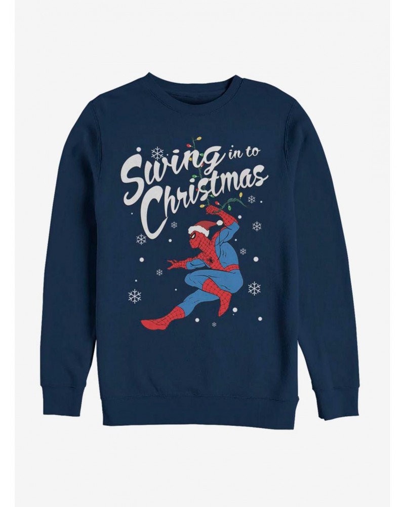 Marvel Spider-Man Swinging Spidey Christmas Crew Sweatshirt $12.10 Sweatshirts