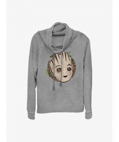 Marvel Guardians of the Galaxy Groot Head Cowl Neck Long-Sleeve Top $15.09 Tops