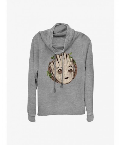 Marvel Guardians of the Galaxy Groot Head Cowl Neck Long-Sleeve Top $15.09 Tops