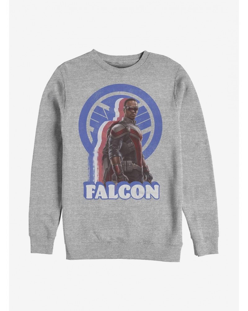 Marvel The Falcon And The Winter Soldier Falcon Pose Logo Crew Sweatshirt $10.63 Sweatshirts