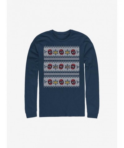 Marvel Deadpool Christmas Pattern Sweater Long-Sleeve T-Shirt $12.63 T-Shirts