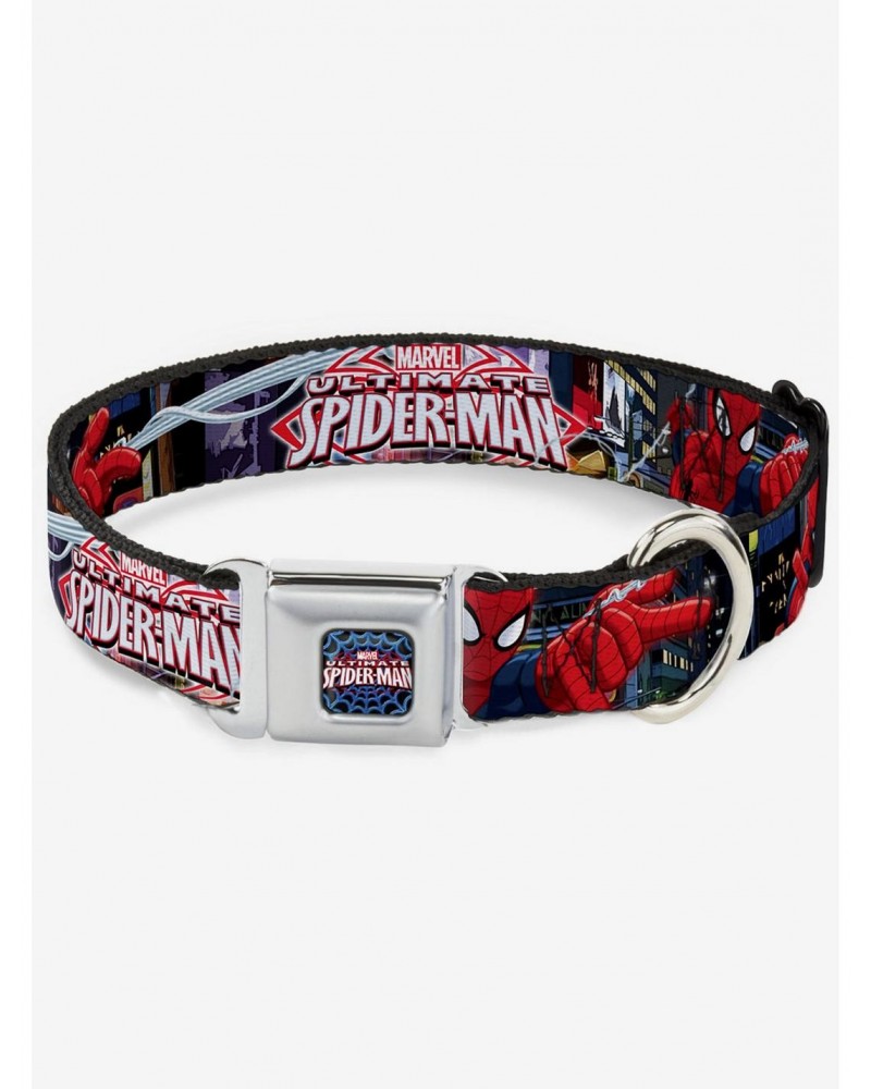 Marvel Spider-Man The Ultimate Spider-Man Swinging City Seatbelt Buckle Dog Collar $10.71 Pet Collars