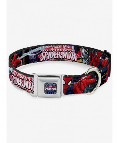 Marvel Spider-Man The Ultimate Spider-Man Swinging City Seatbelt Buckle Dog Collar $10.71 Pet Collars