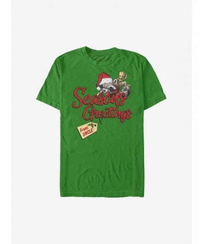 Marvel Guardians Of The Galaxy Seasons Greetings From Uncle Holiday T-Shirt $6.50 T-Shirts