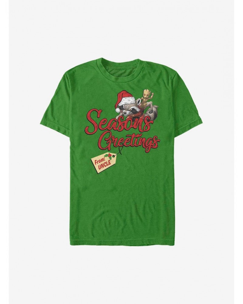 Marvel Guardians Of The Galaxy Seasons Greetings From Uncle Holiday T-Shirt $6.50 T-Shirts