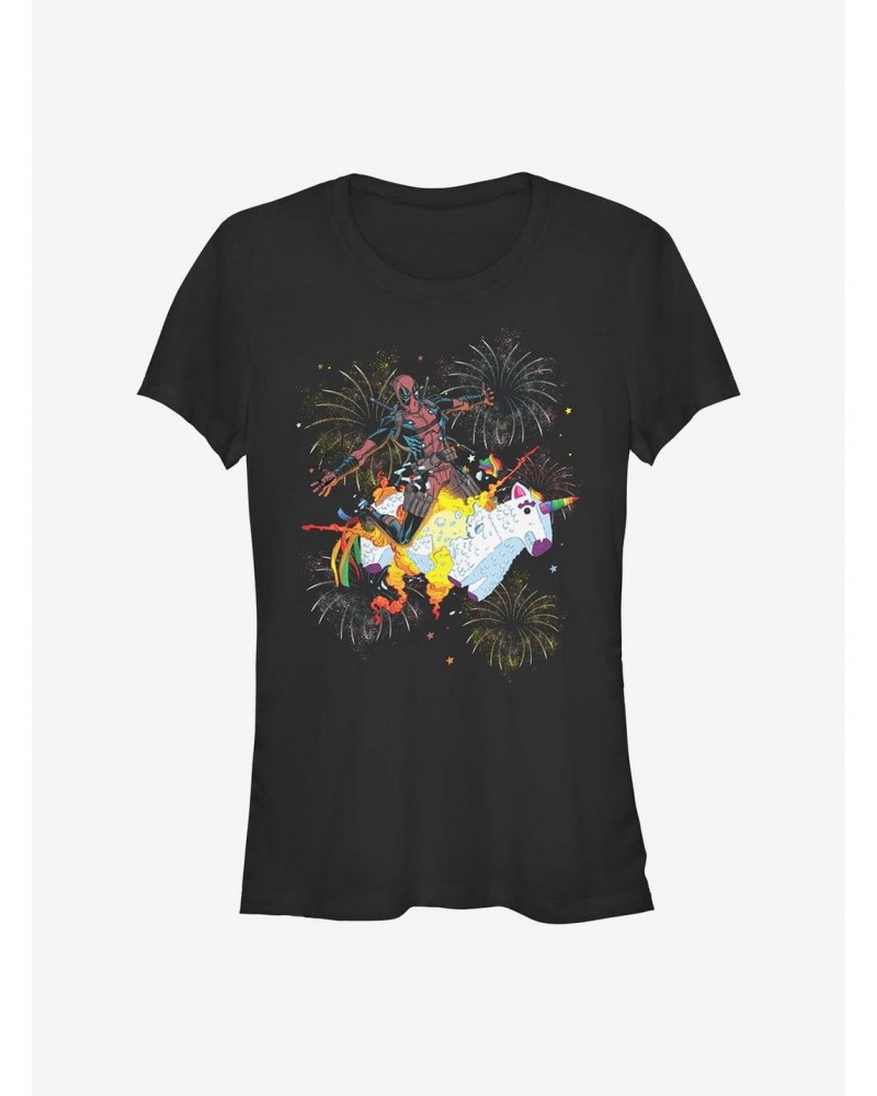 Marvel Deadpool Unicorn Fireworks Girls T-Shirt $8.96 T-Shirts