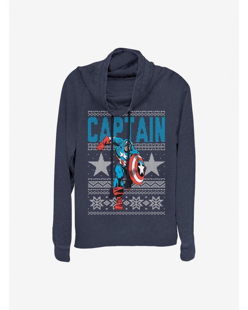 Marvel Captain America Ugly Christmas Cowl Neck Long-Sleeve Girls Top $15.80 Tops