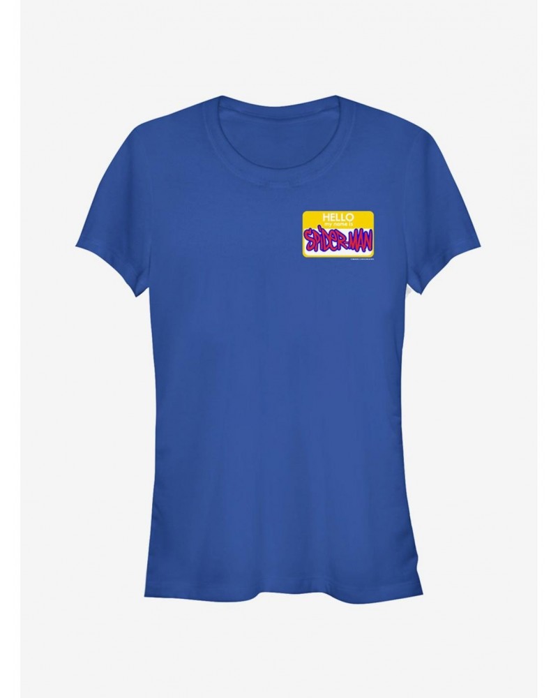 Marvel Spider-Man: Into The Spider-Verse Hello Spider-Man Name Tag Girls T-Shirt $7.97 T-Shirts