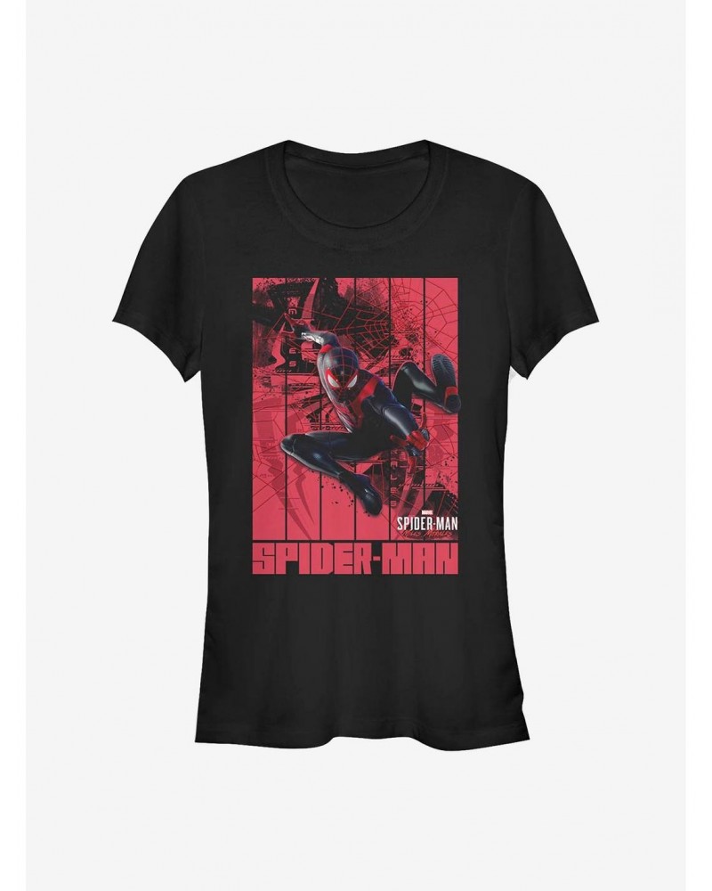 Marvel Spider-Man Panel Miles Morales Paint Girls T-Shirt $7.37 T-Shirts