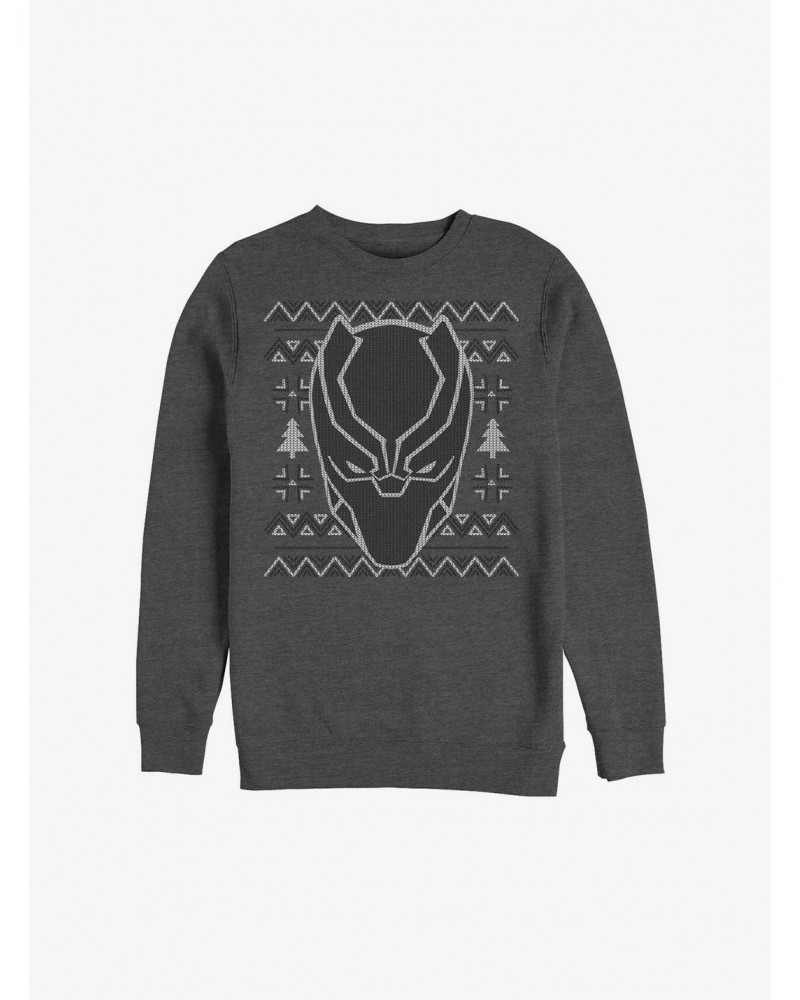 Marvel Black Panther Mask Ugly Christmas Sweatshirt $12.99 Sweatshirts